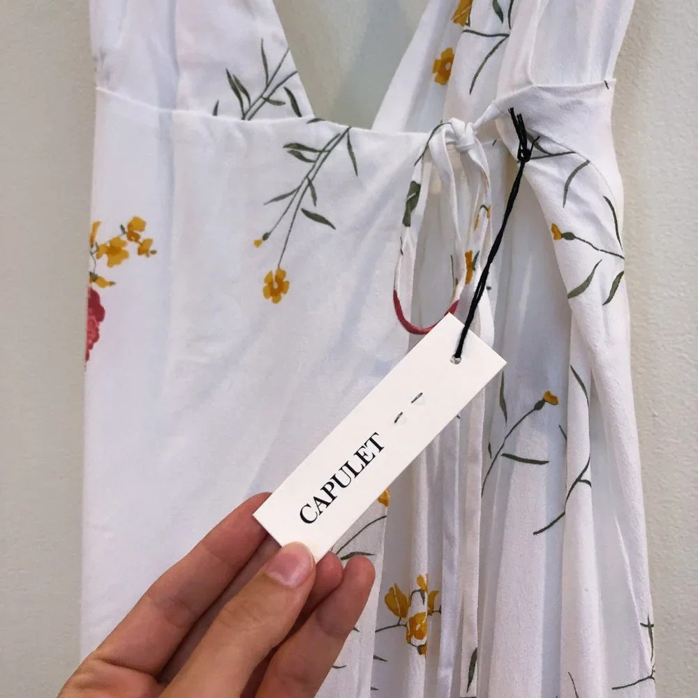 Capulet White Floral V Neck Backless Adjustable Bohemian Wrap Maxi Dress XS NWT - Picture 5 of 13